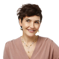 Model wearing Meridian Prime Y Necklace with matching Brighton earrings
