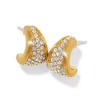 Brighton hoop earrings with gold-plated finish and pavé crystal accents along the curved fronts on a white background