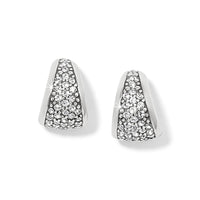 Brighton hoop earrings with silver-plated tapered design and pavé crystal accents on a white background