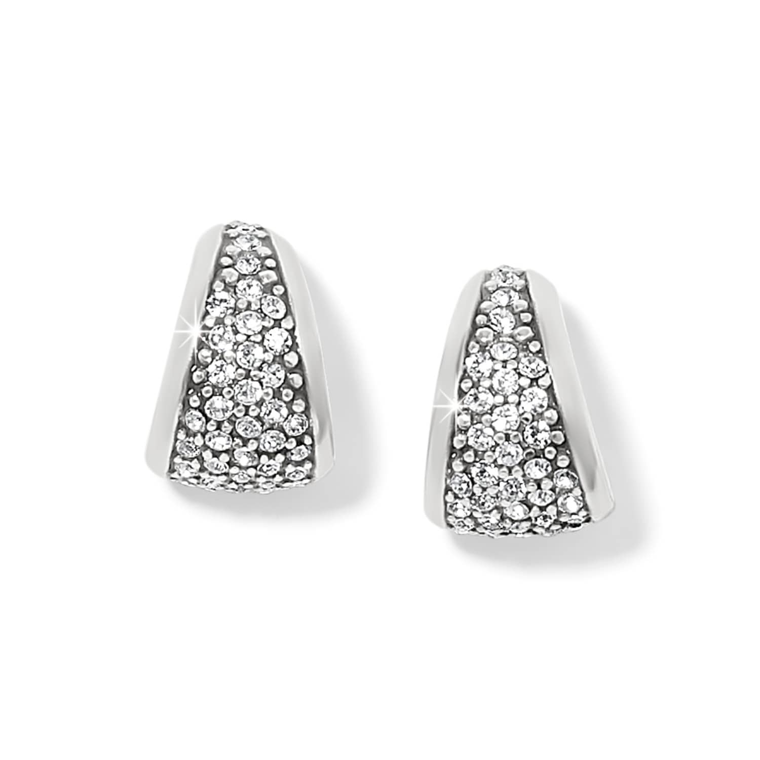 Brighton hoop earrings with silver-plated tapered design and pavé crystal accents on a white background