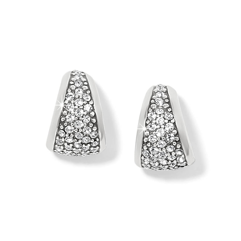 Brighton hoop earrings with silver-plated tapered design and pavé crystal accents on a white background