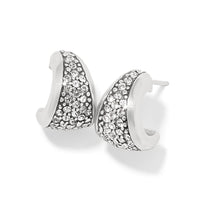 Brighton hoop earrings with silver-plated finish and pavé crystal accents in a tapered curved design on a white background
