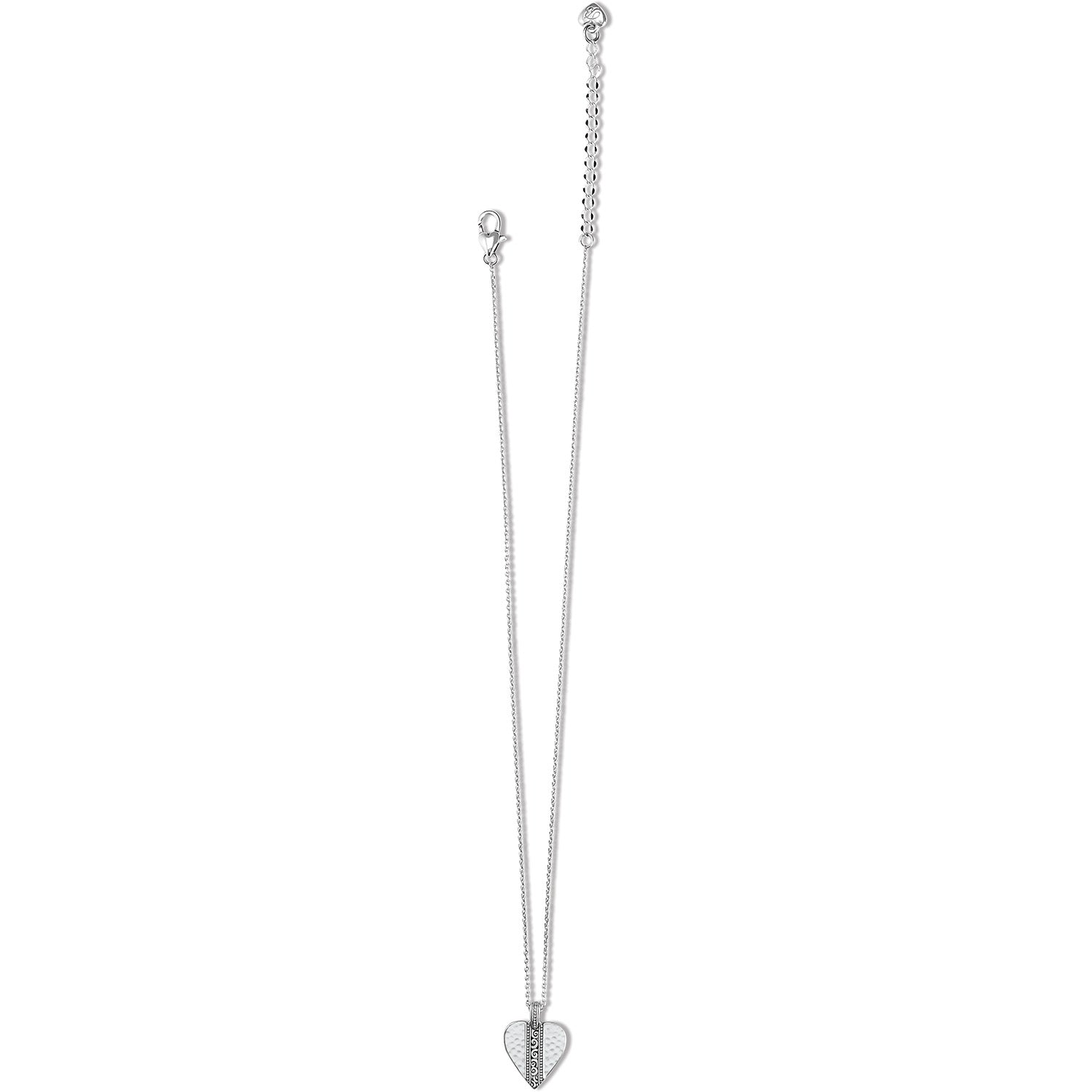 Mingle Adore Petite Heart Necklace silver-plated hammered heart charm close up