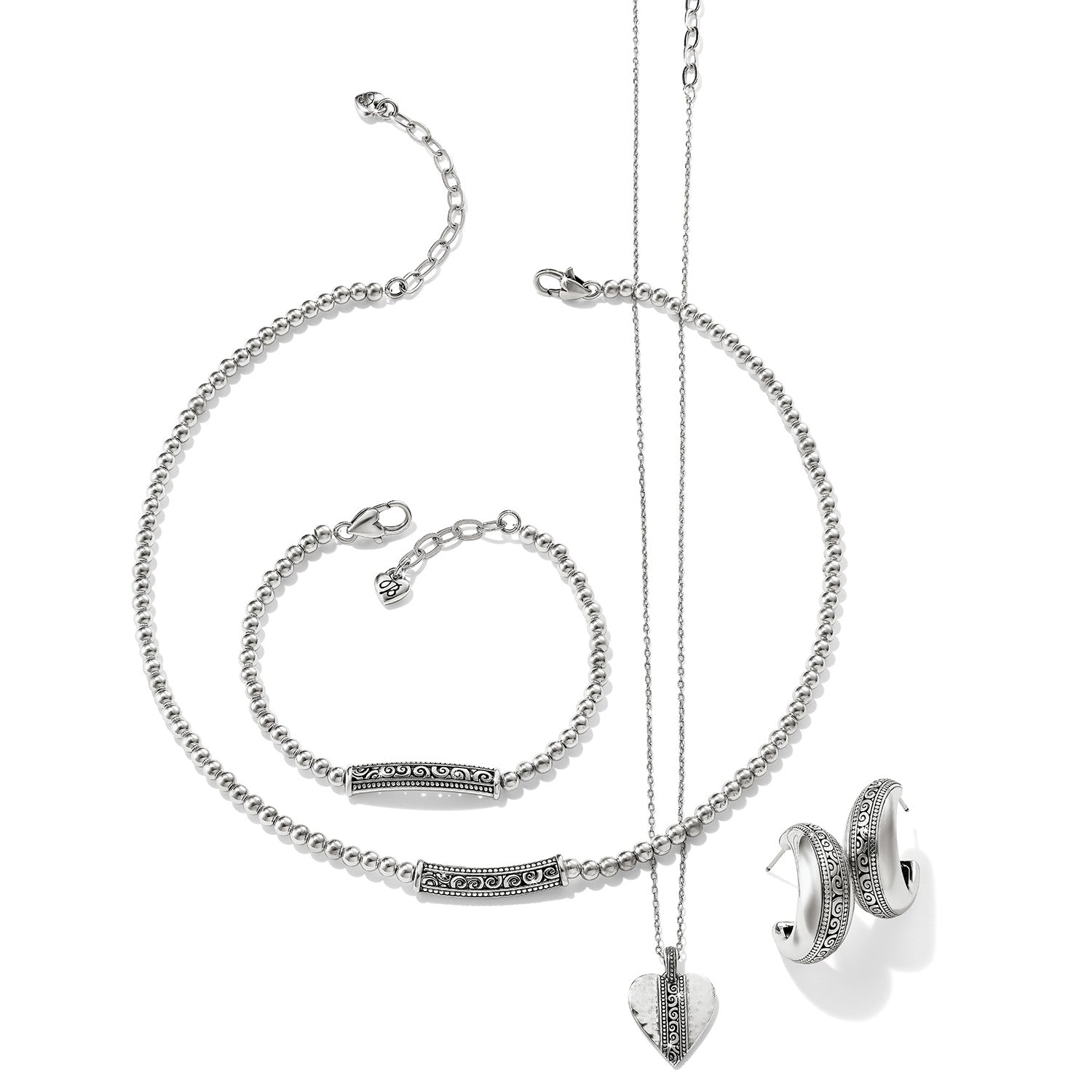 Mingle Adore Petite Heart Necklace styled with coordinating Brighton jewelry set