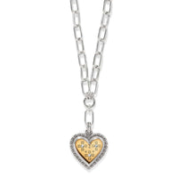 Mosaic Heart Two Tone Necklace with silver chain links and gold heart charm