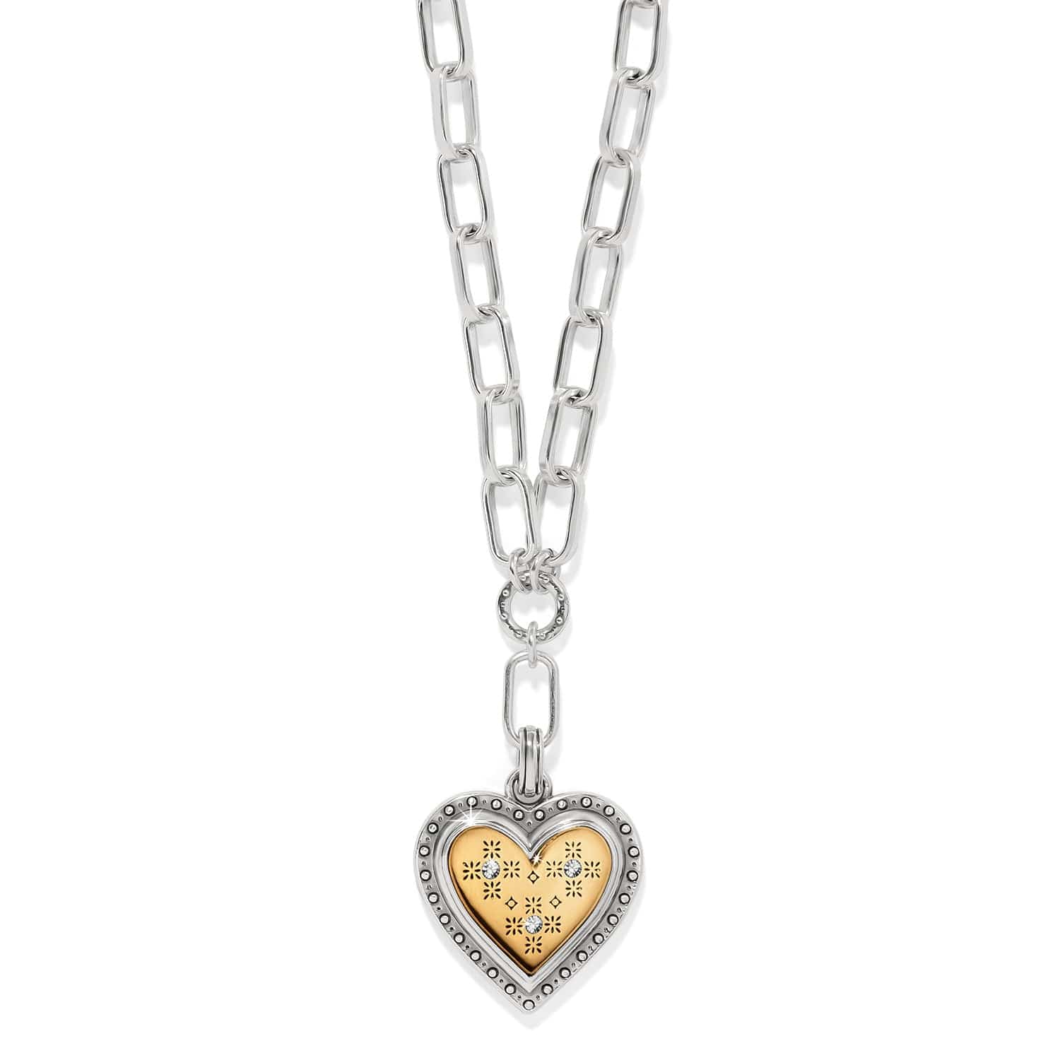 Mosaic Heart Two Tone Necklace with silver chain links and gold heart charm