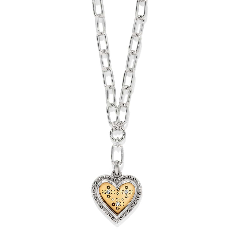 Mosaic Heart Two Tone Necklace with silver chain links and gold heart charm