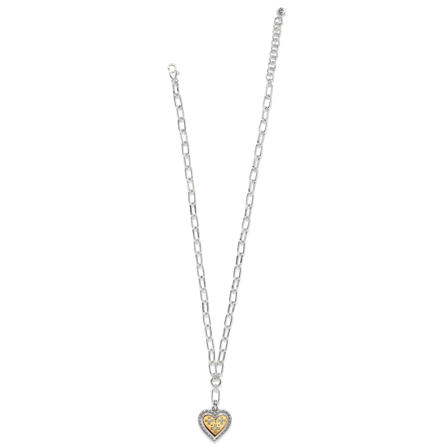 Mosaic Heart Two Tone Necklace gold center with crystal accents