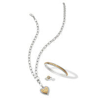 Mosaic Heart Two Tone Necklace styled with coordinating Brighton jewelry