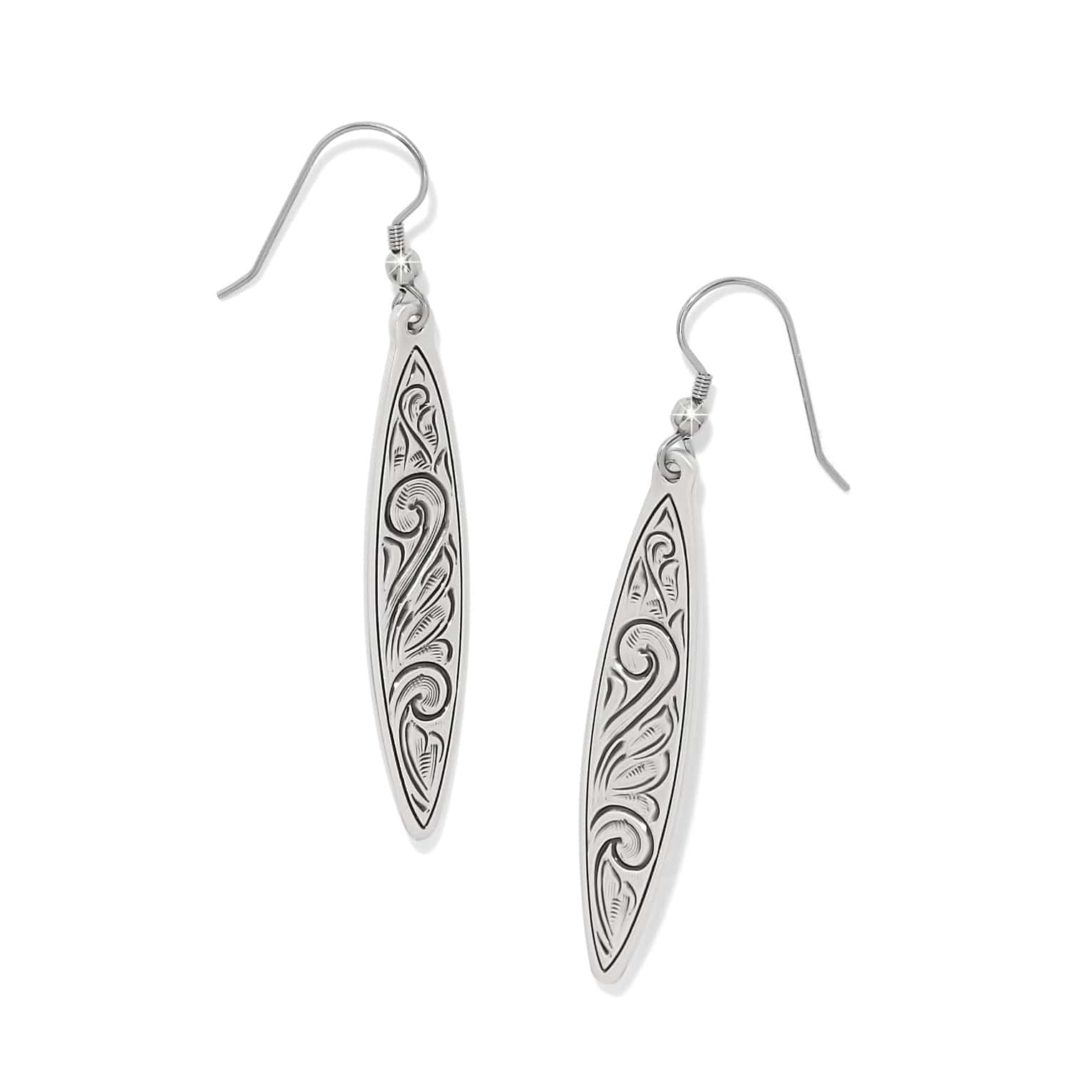 Mosaic Long French Wire Earrings in Silver, front view