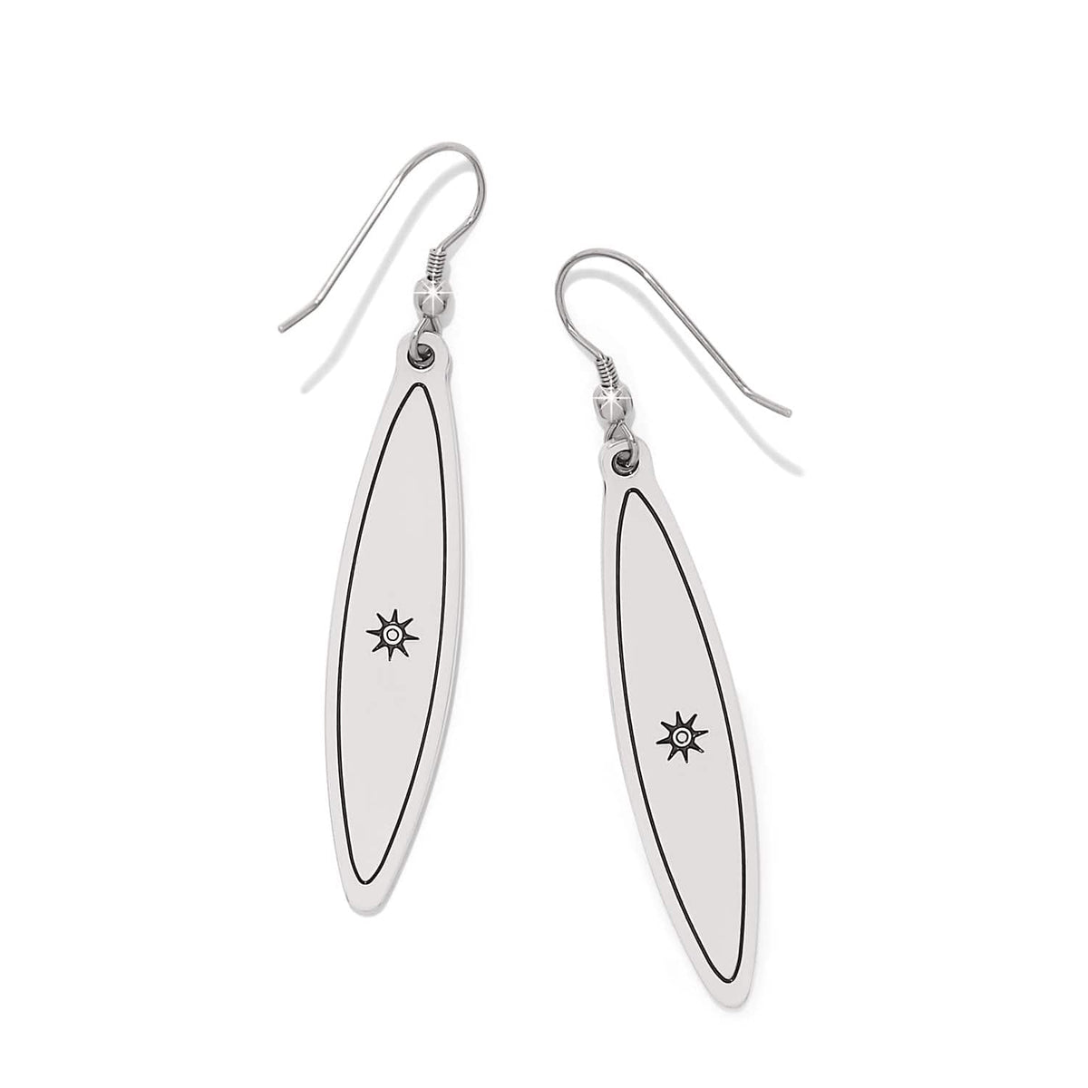 Mosaic Long French Wire Earrings in Silver, detail view