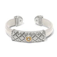 Mosaic Two Tone Leather Bar Cuff Bracelet