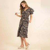 Olivia - Ruffle Tiered Print Midi Dress
