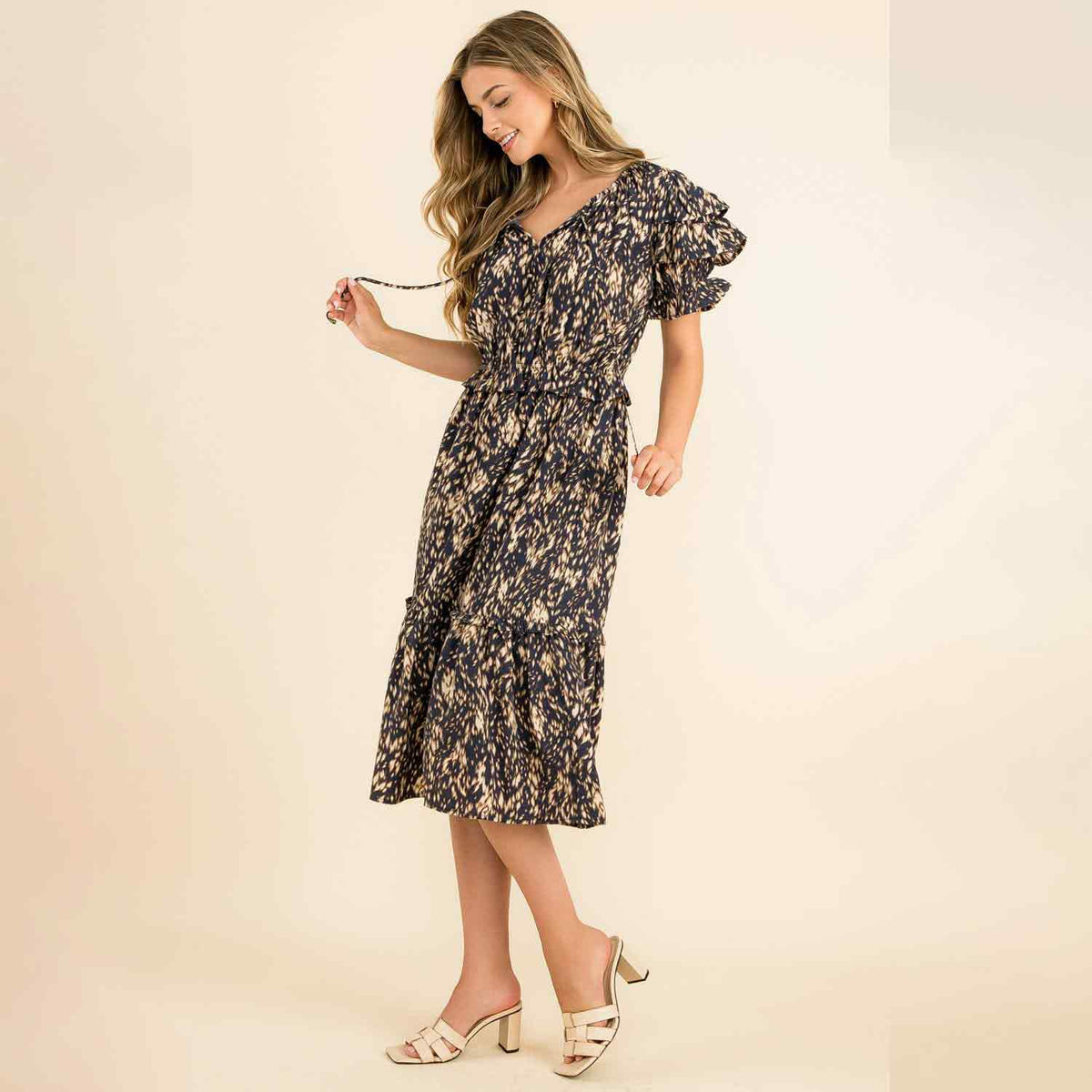 Olivia - Ruffle Tiered Print Midi Dress