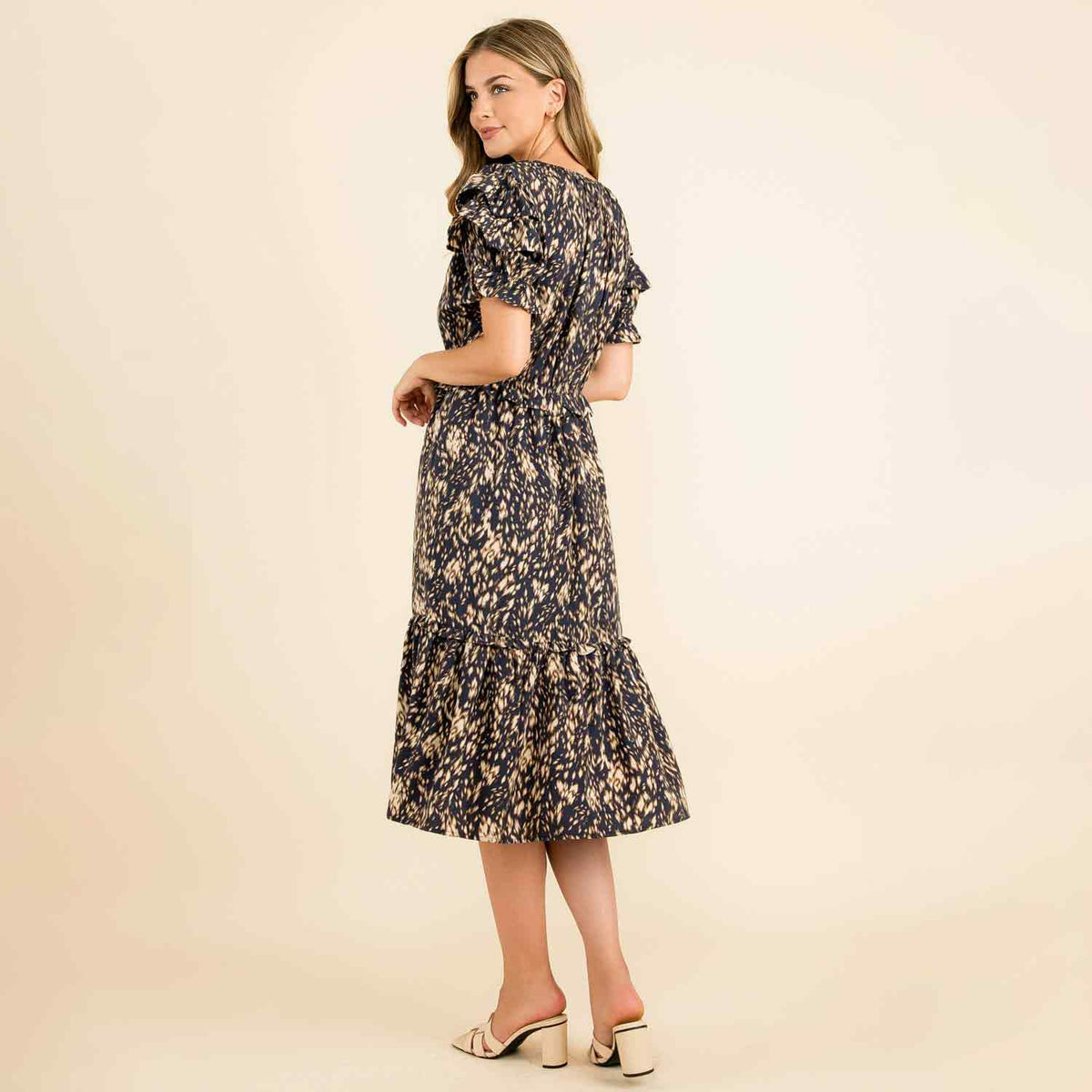 Olivia - Ruffle Tiered Print Midi Dress