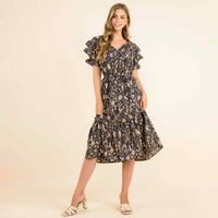 Olivia - Ruffle Tiered Print Midi Dress