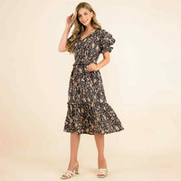 Olivia - Ruffle Tiered Print Midi Dress