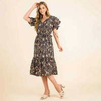 Olivia - Ruffle Tiered Print Midi Dress