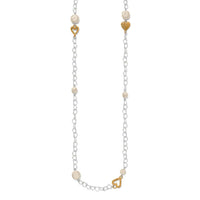 One Heart Pearl Long Necklace in Silver-Gold, front view