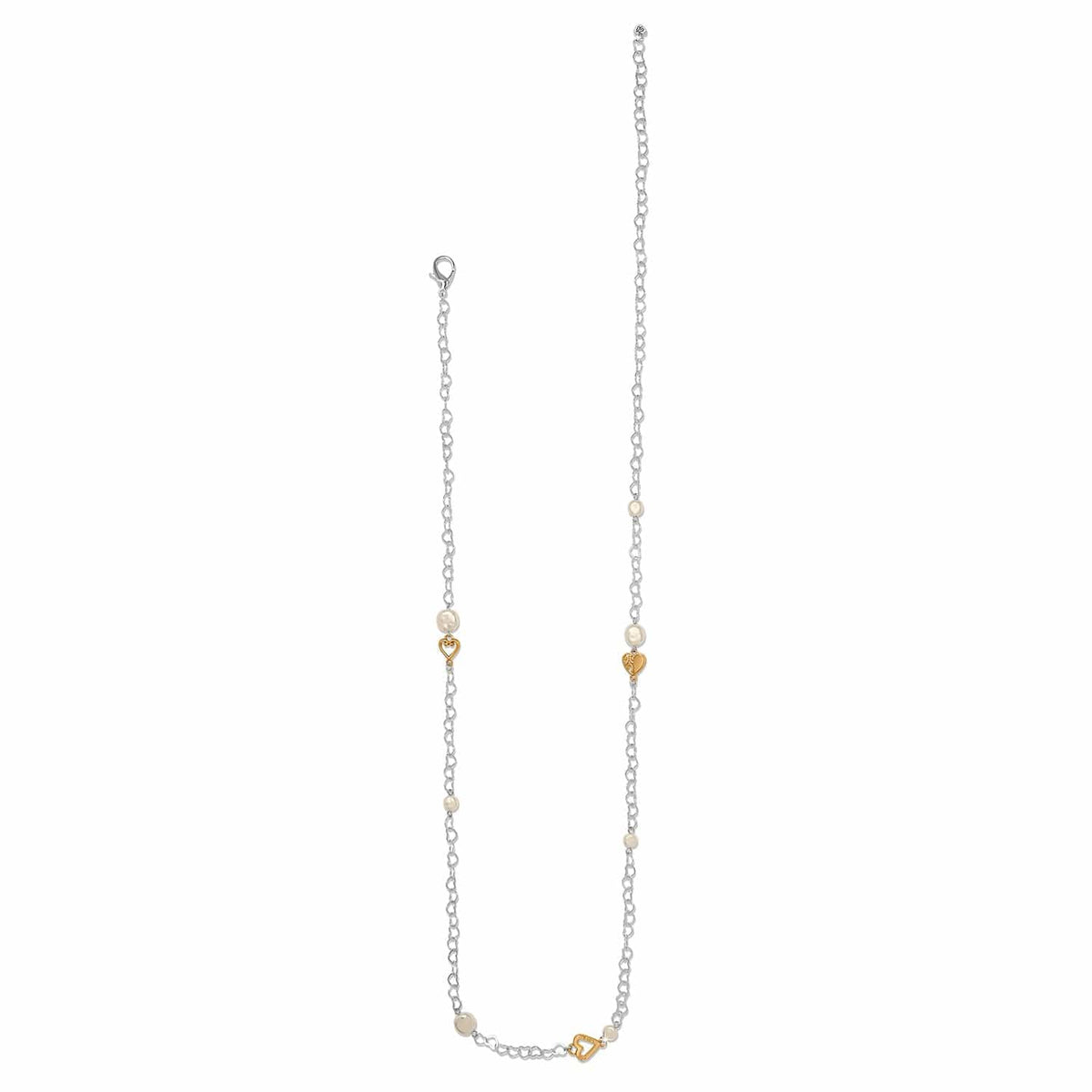 One Heart Pearl Long Necklace in Silver-Gold, detail view