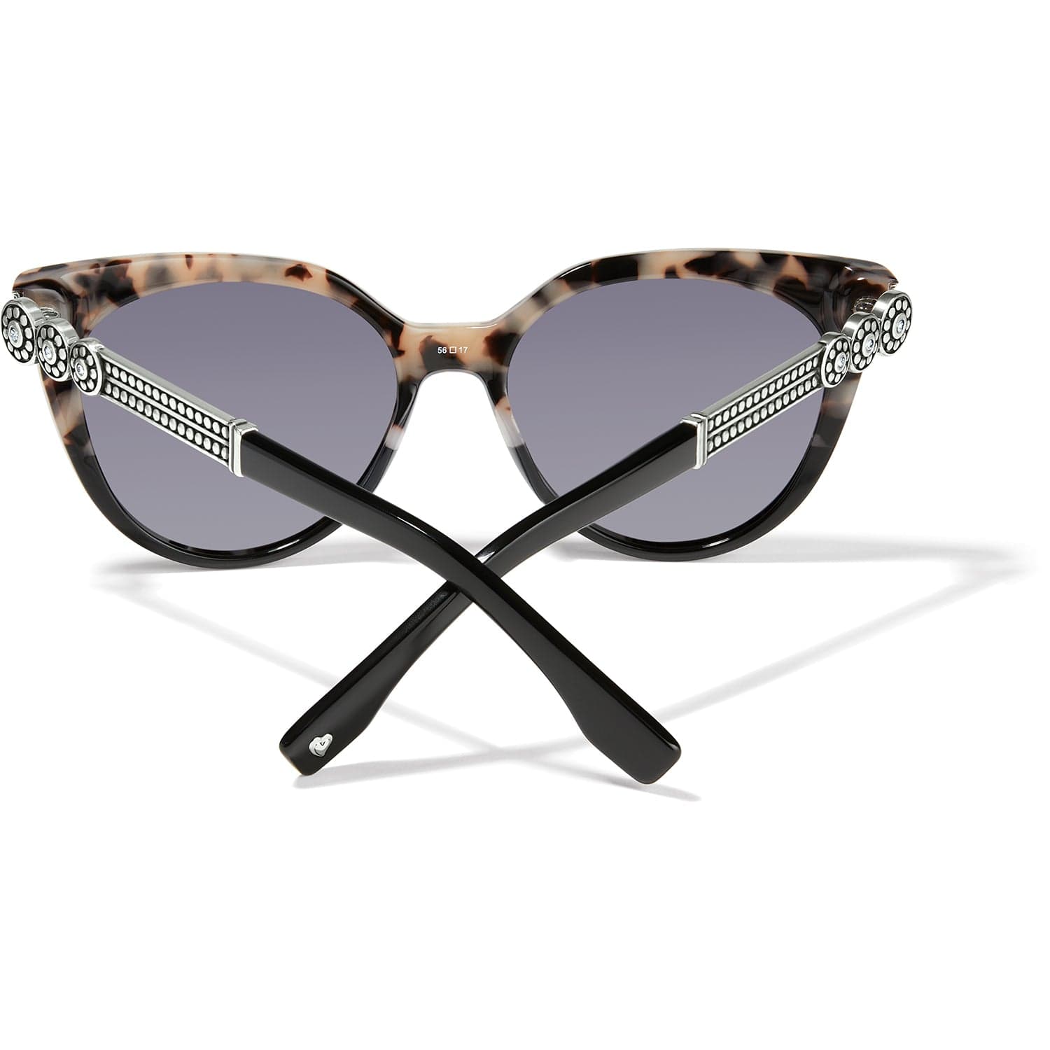 Brighton sunglasses shown from the back with tortoise frames and silver-tone medallion accents