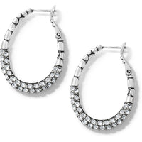 Brighton hoop earrings with silver-tone beaded detailing and pave crystal accents along lower curve on a white background