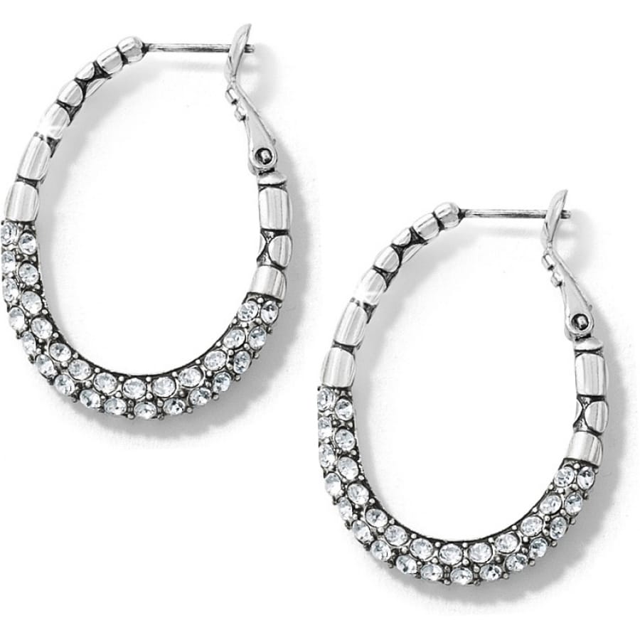 Brighton hoop earrings with silver-tone beaded detailing and pave crystal accents along lower curve on a white background