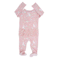 Pink Bunny Floral Baby Ruffle Footie