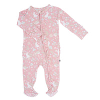 Pink Bunny Floral Baby Ruffle Footie