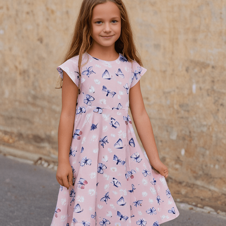 Pink Butterfly Daisy Bamboo Cap Sleeve Swirly Girl Dress