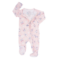 Pink Butterfly Daisy Bamboo Ruffle Footie