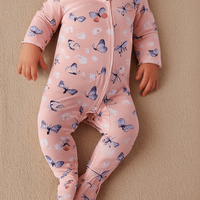 Pink Butterfly Daisy Bamboo Zipper Footie