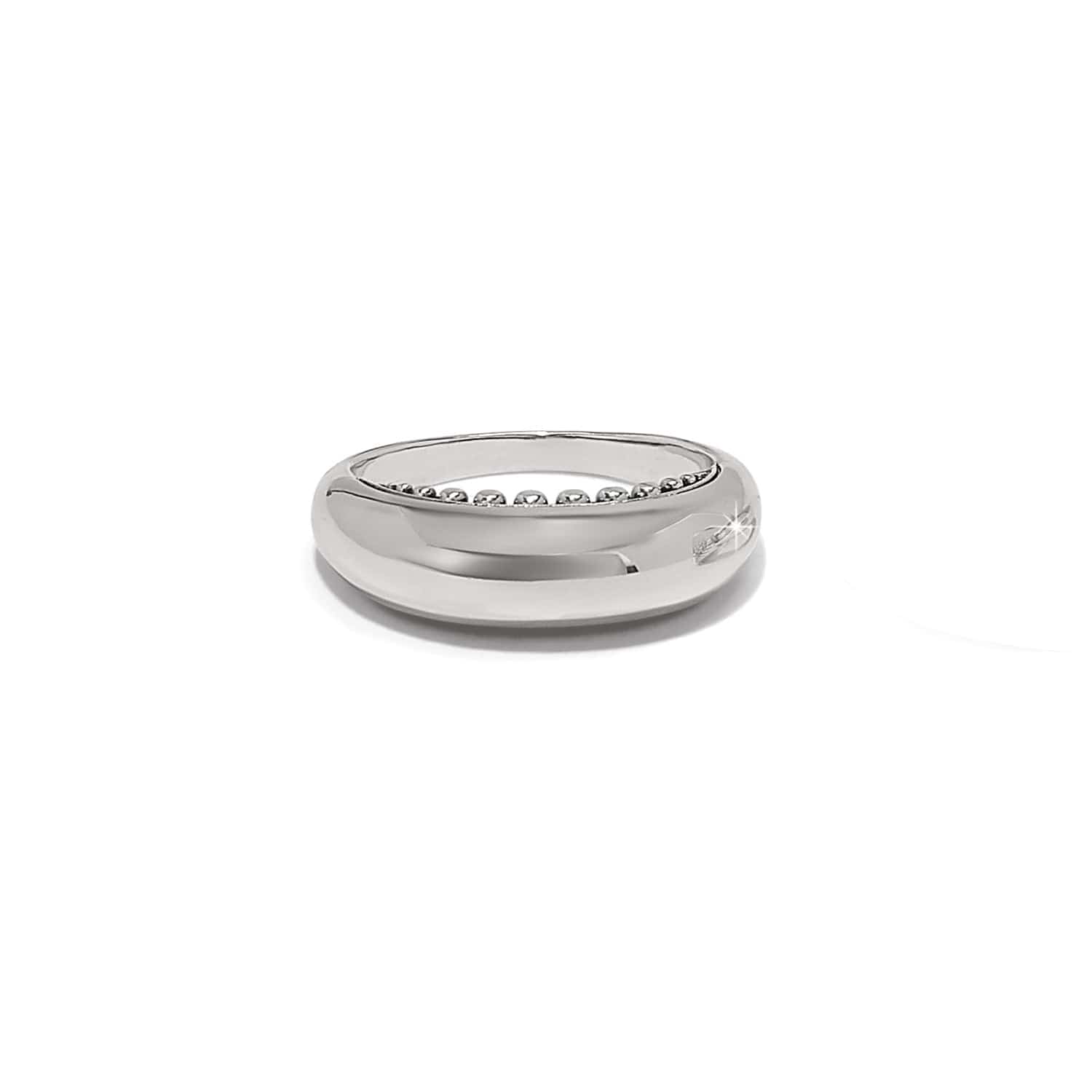 Brighton ring with smooth domed silver-plated band and beaded inner detail visible through the center on a white background