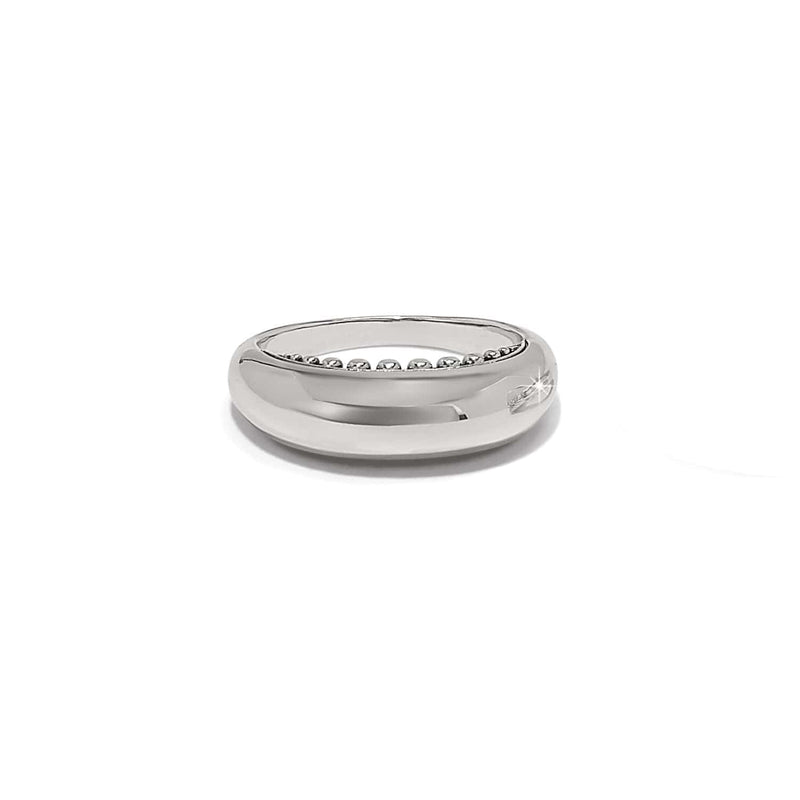 Brighton ring with smooth domed silver-plated band and beaded inner detail visible through the center on a white background