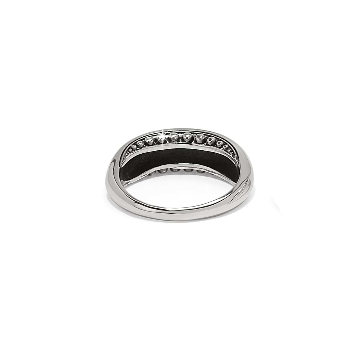 Brighton ring shown from the back with silver-plated band and beaded detail along the top on a white background