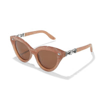 Brighton cat-eye sunglasses with pink marbled frames, brown lenses, and silver-tone hinge accents
