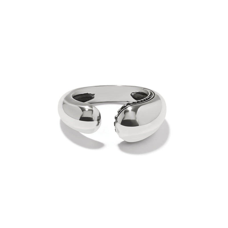 Brighton hinged cuff bracelet with silver-plated finish, rounded open ends, and beaded side detail on a white background