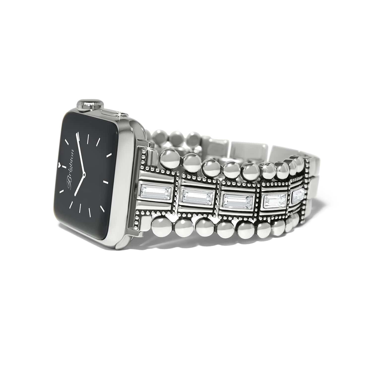 Pretty Tough Gem Watch Band silver-plated beaded links with crystal baguette accents