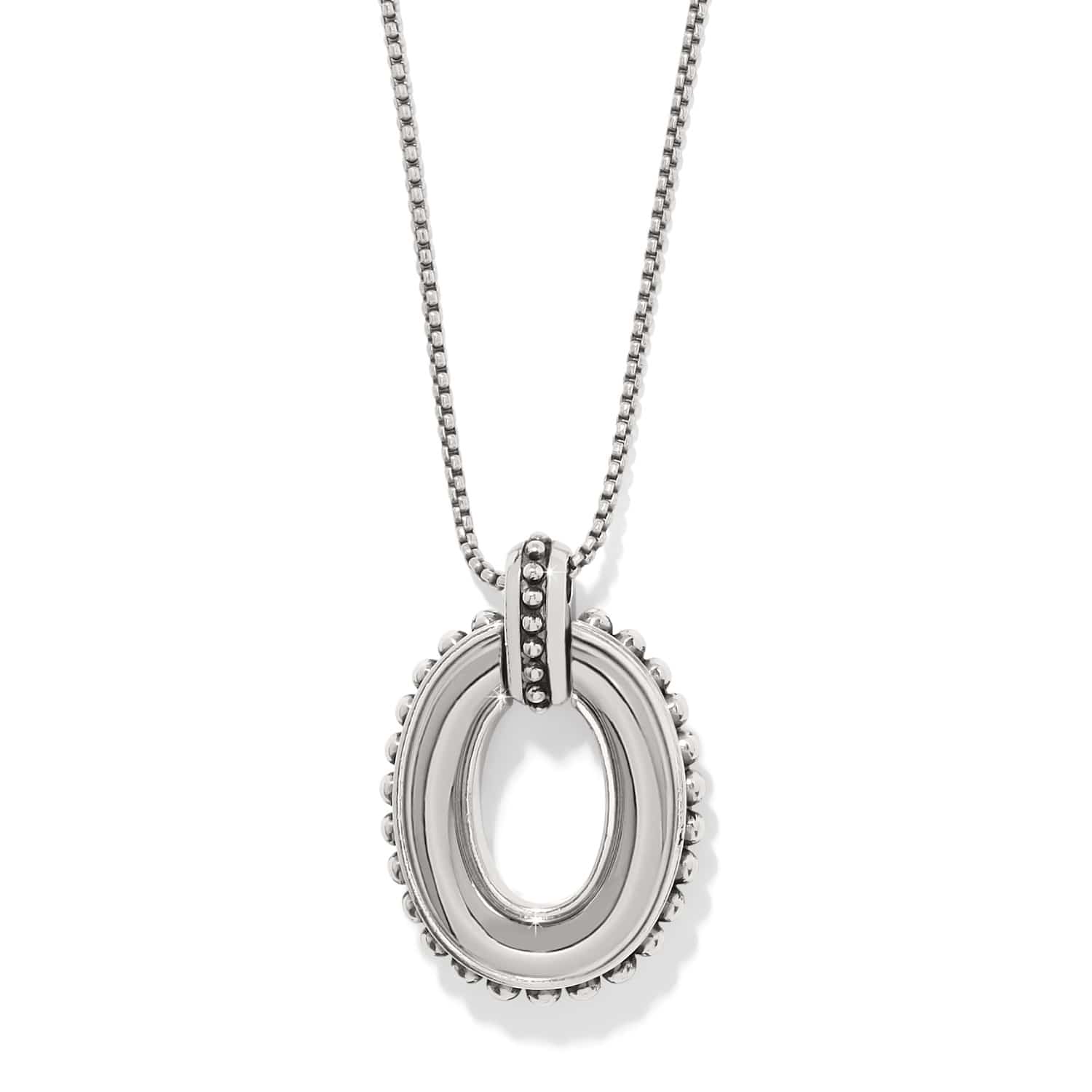 Pretty Tough Link Pendant Necklace silver-plated oval pendant with beaded edge