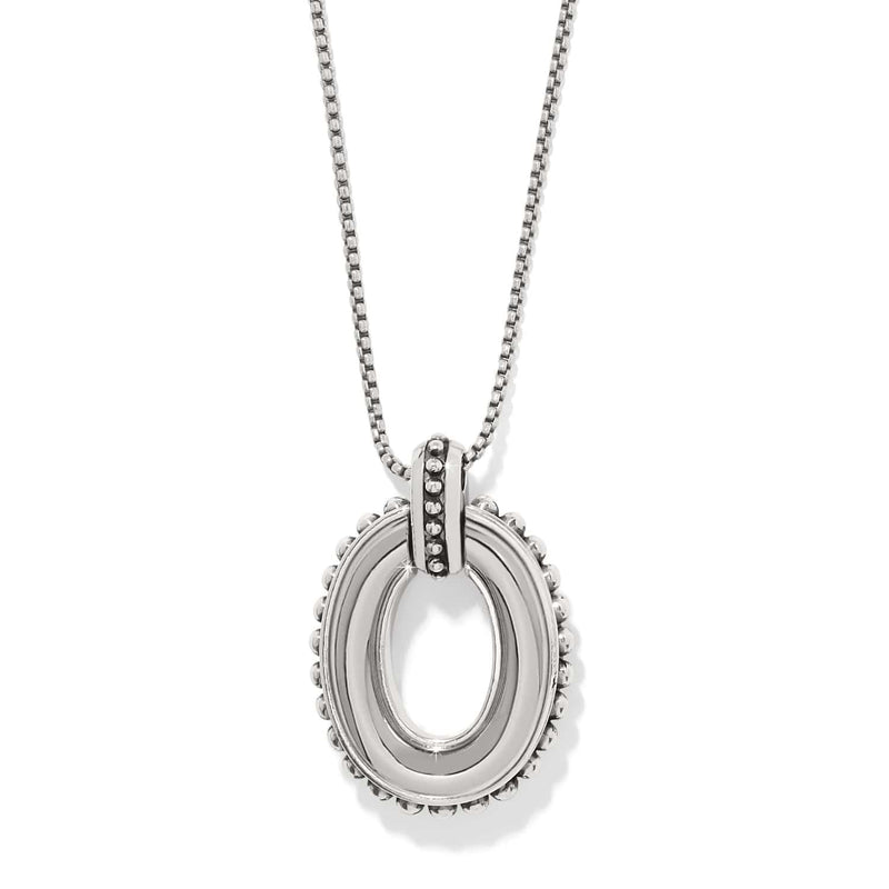 Pretty Tough Link Pendant Necklace silver-plated oval pendant with beaded edge