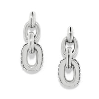 Brighton drop earrings with silver-plated chain links and beaded edge detail on a white background