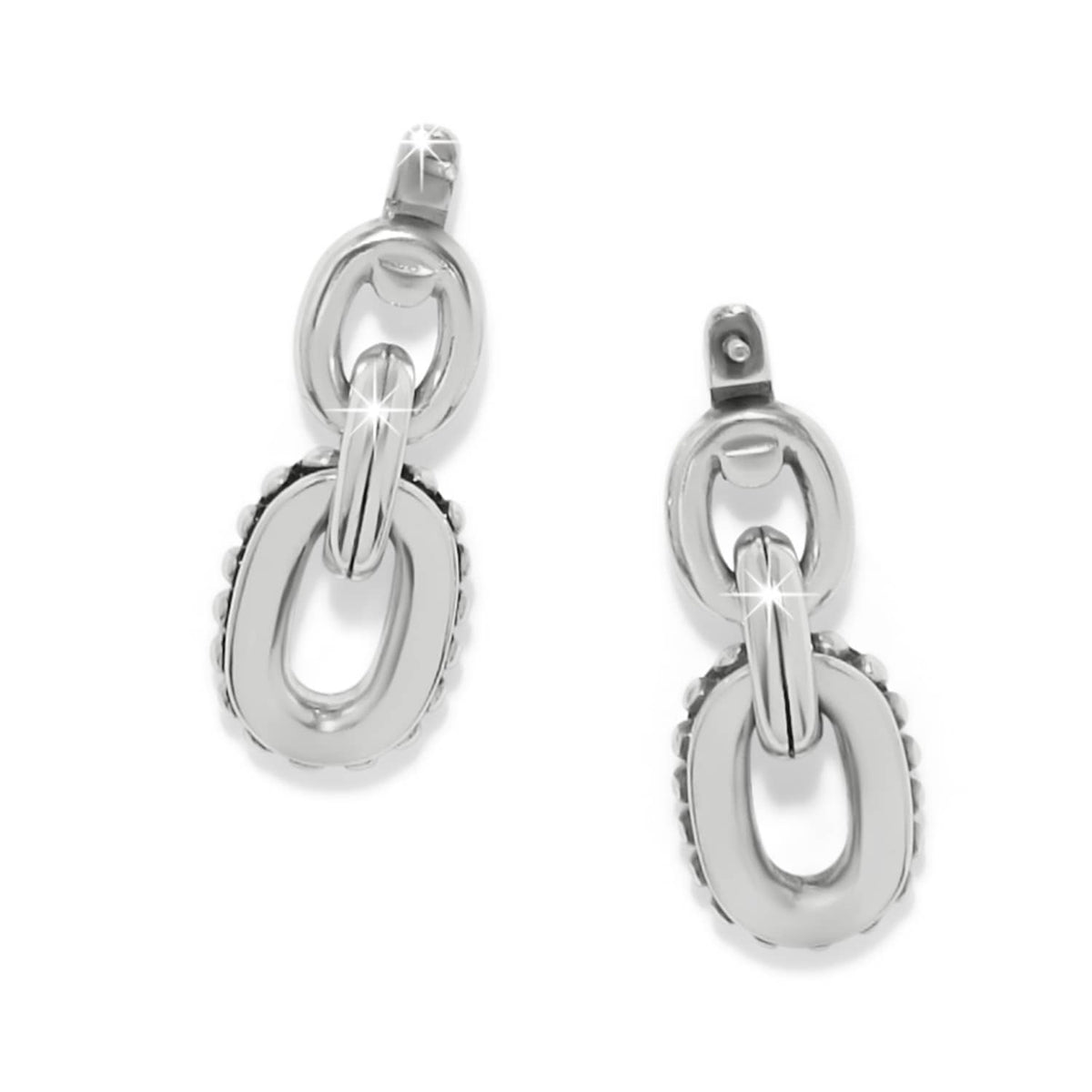 Brighton drop earrings with silver-plated interlocking oval links and beaded edge detail on a white background