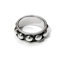 Brighton ring with silver-plated finish featuring a row of raised dome bead details on a white background