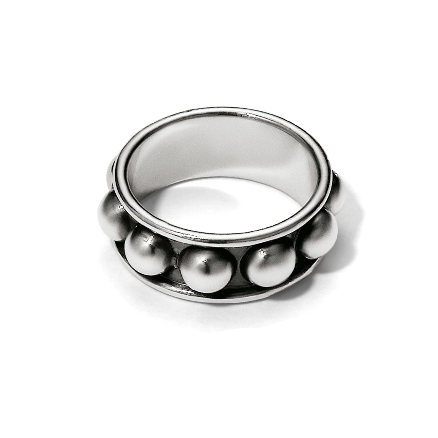 Brighton ring with silver-plated finish featuring a row of raised dome bead details on a white background