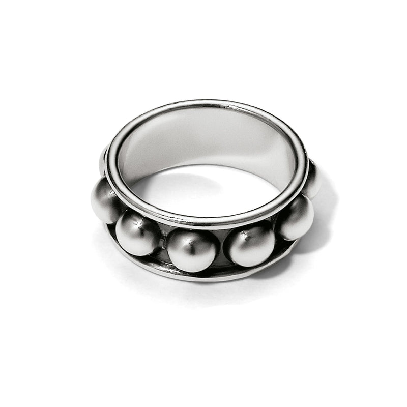 Brighton ring with silver-plated finish featuring a row of raised dome bead details on a white background