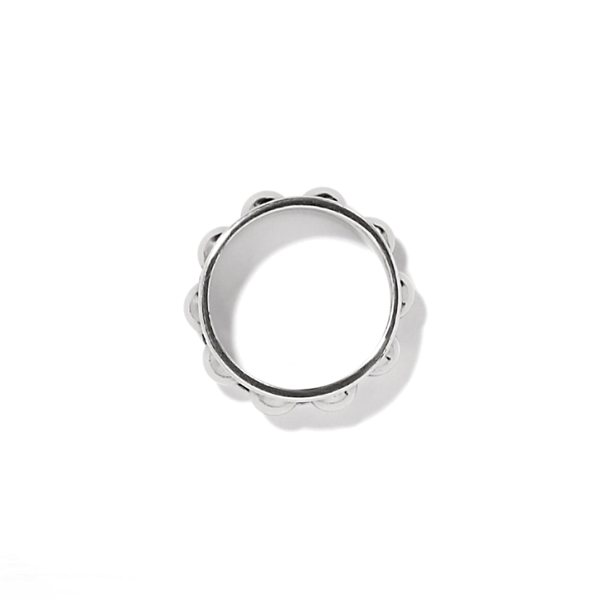 Brighton ring shown from the side with silver-plated scalloped bead edge detailing on a white background