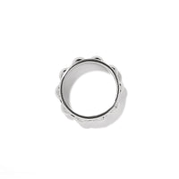 Brighton ring shown from the side with silver-plated scalloped bead edge detailing on a white background