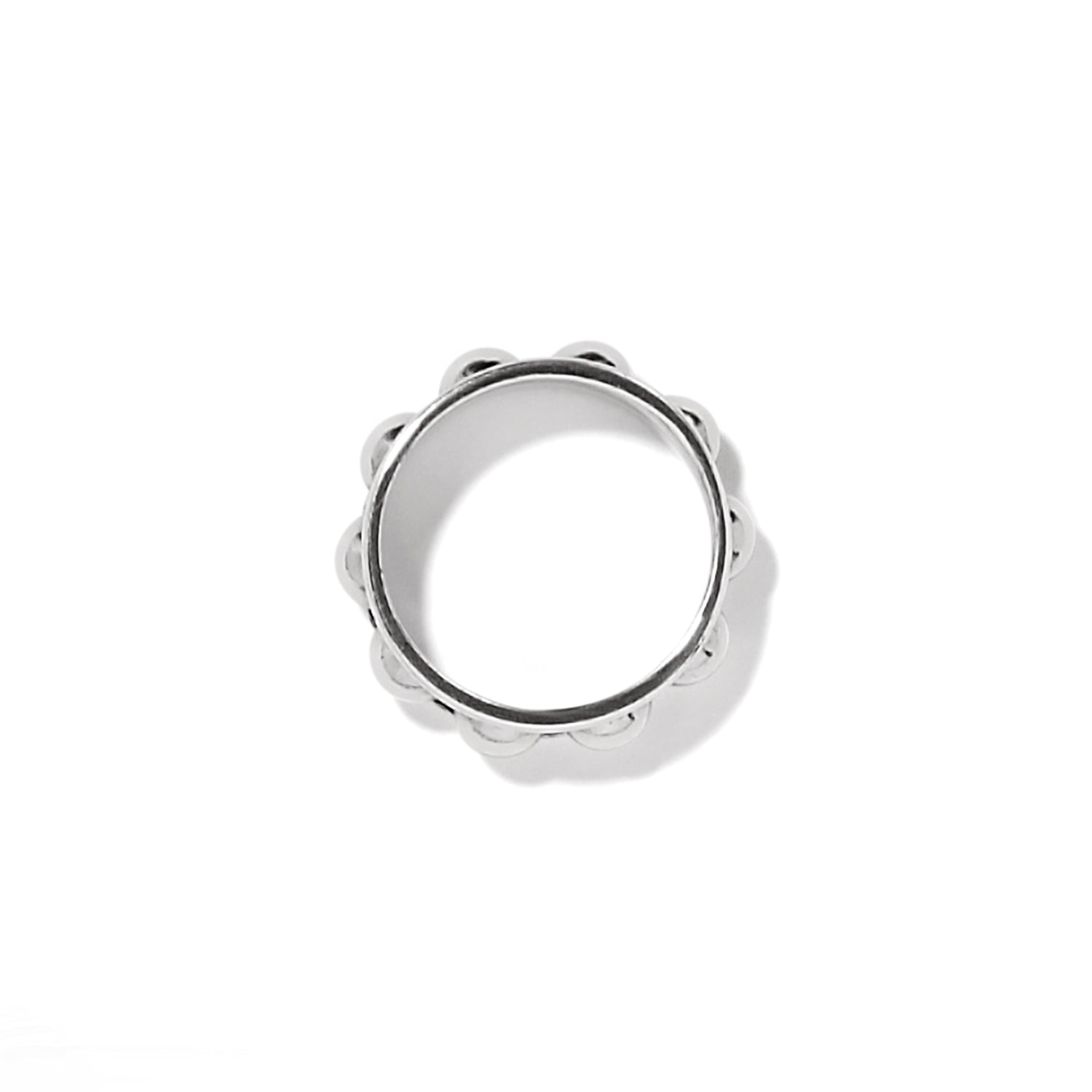 Brighton ring shown from the side with silver-plated scalloped bead edge detailing on a white background