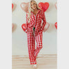 Fiery Red Christmas Plaid Print Shirt and Pants Pajama Set