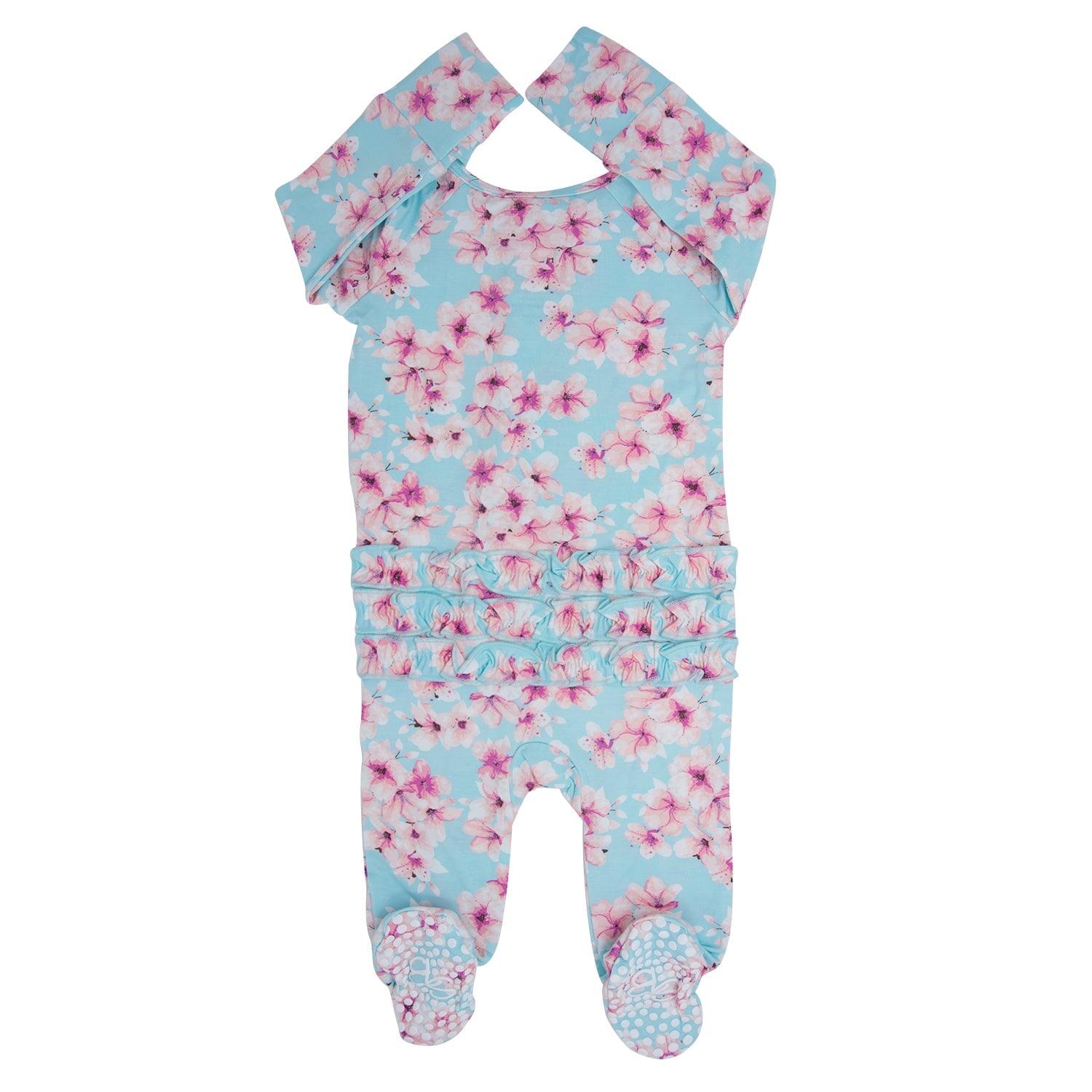 Pretty Pink Floral Ruffle Footie